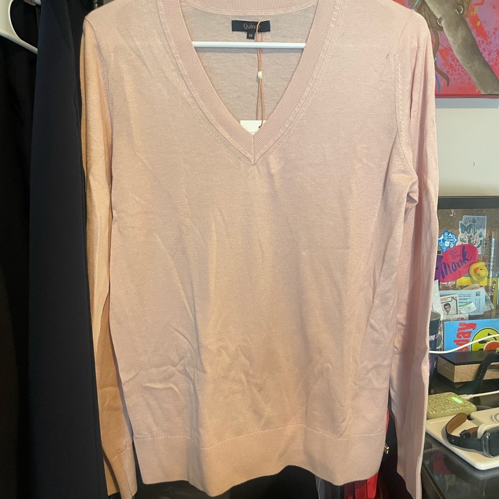 Quince Soft Blush V-Neck Sweater